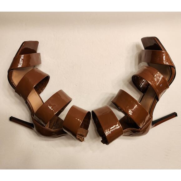 INC Liana Strappy Sandal Stiletto Heels Womens 8M Cognac Brown Patent Leather - Picture 7 of 9